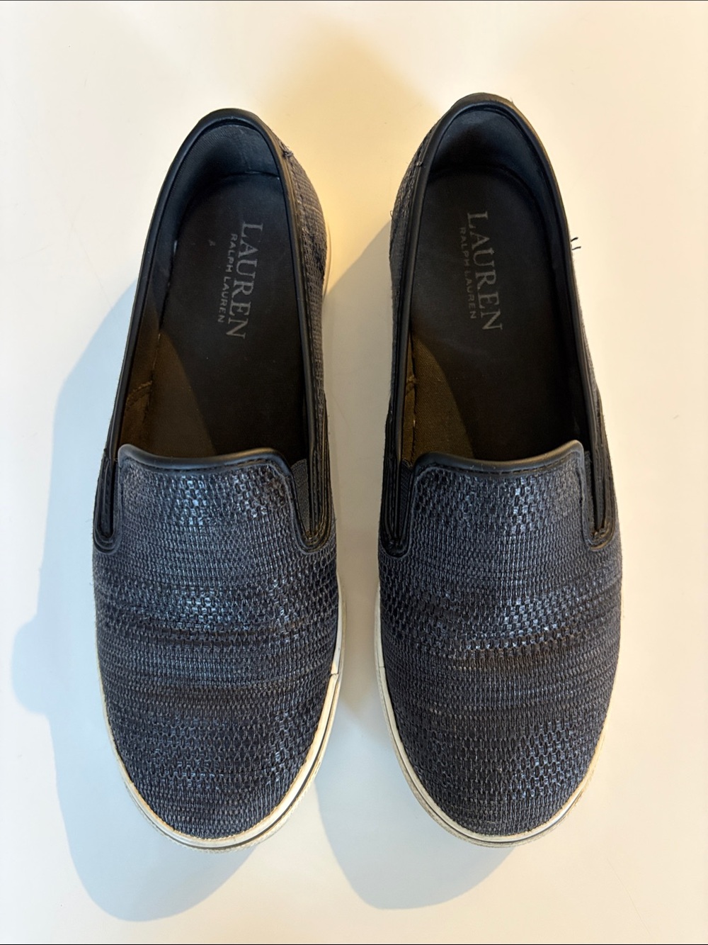 Lauren Ralph Lauren Black Knit Slip-On Loafers with White Sole